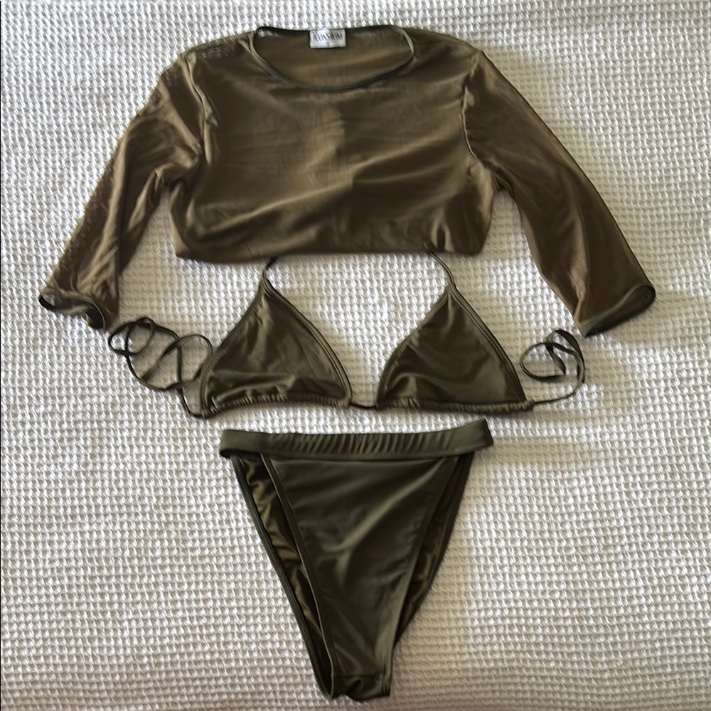 ICONSWIM Olive Green Bikini Set with Cover-Up